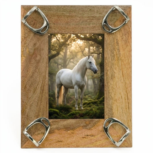 Equestrian Stirrup Photo Frame - Mango Wood with Nickel Plated Cast Aluminium Horse Bits | 23cm x 28cm