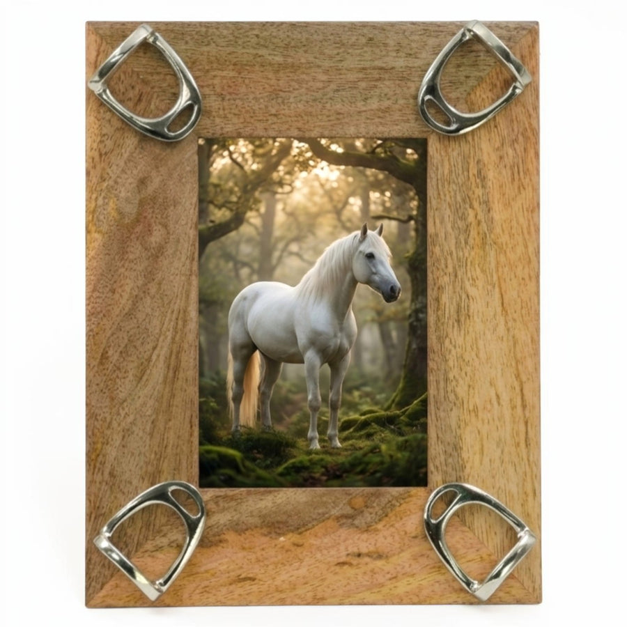 Equestrian Stirrup Photo Frame - Mango Wood with Nickel Plated Cast Aluminium Horse Bits | 23cm x 28cm