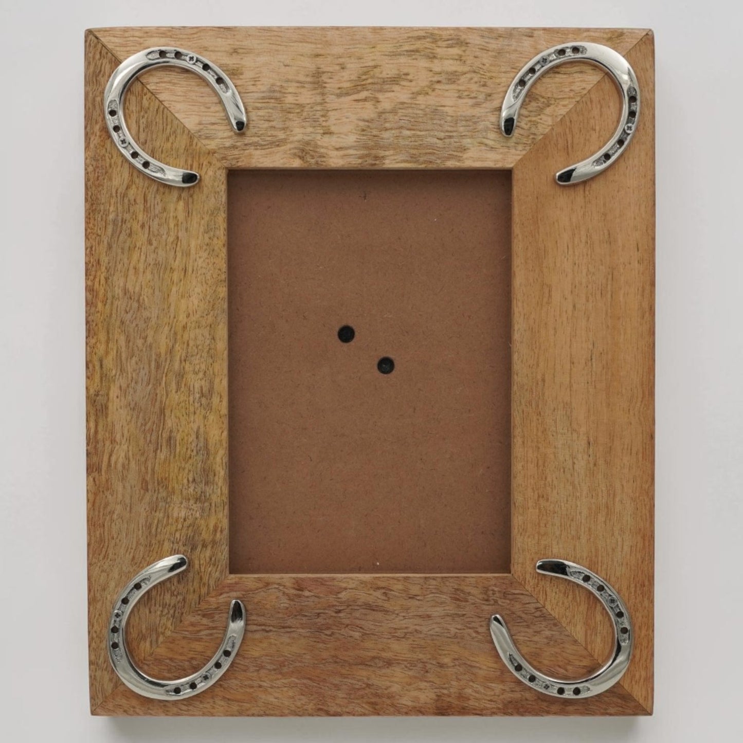 Equestrian Horseshoe Photo Frame - Mango Wood with Nickel Plated Cast Aluminium Horseshoes | 23cm x 28cm