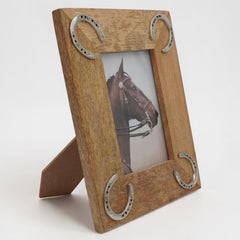 Equestrian Horseshoe Photo Frame - Mango Wood with Nickel Plated Cast Aluminium Horseshoes | 23cm x 28cm
