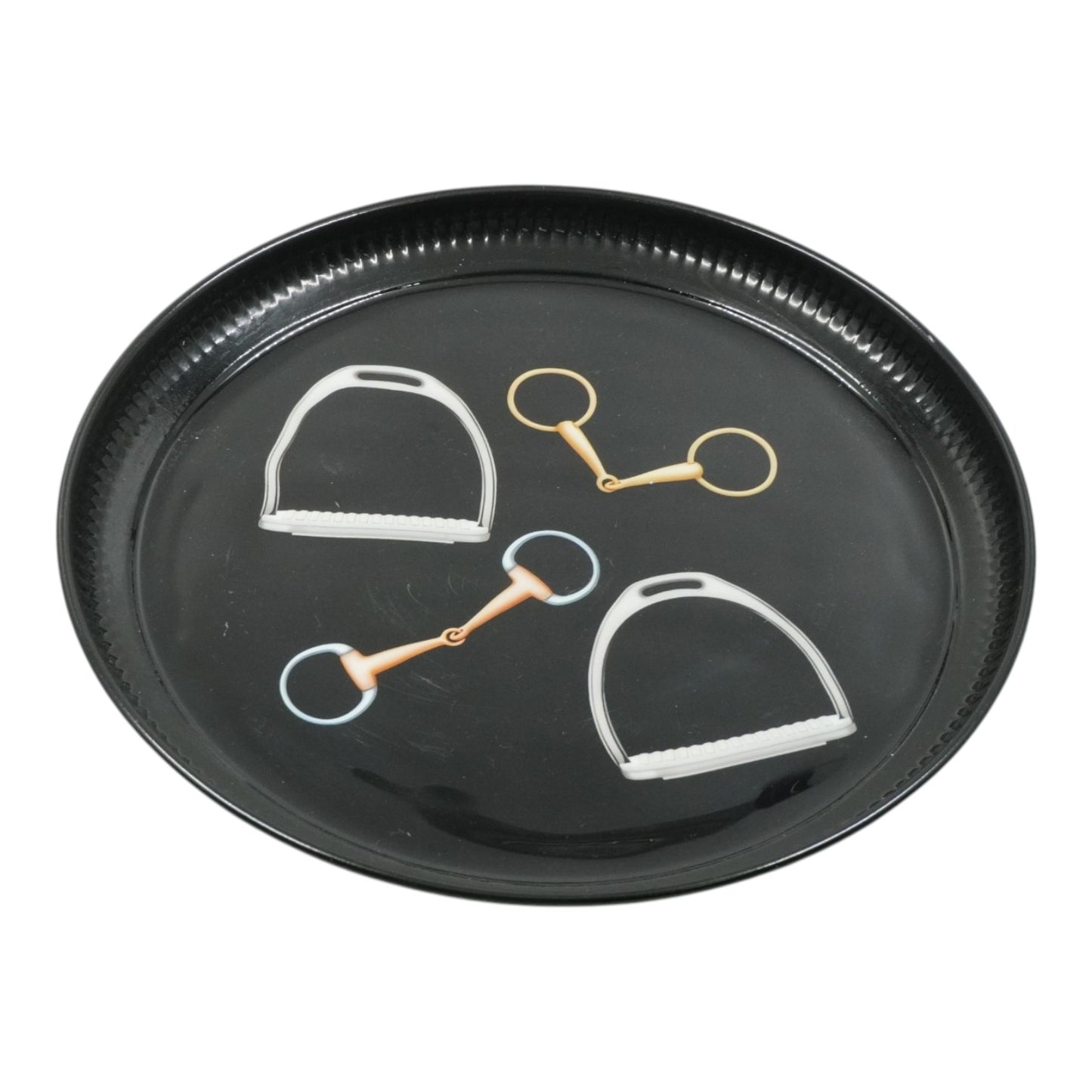 12 Inch Equestrian Bits Decorative Plate - Black Round Metal Plate