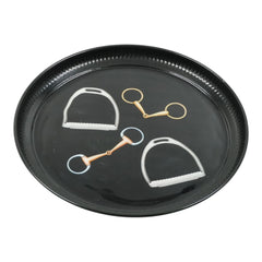 12 Inch Equestrian Bits Decorative Plate - Black Round Metal Plate