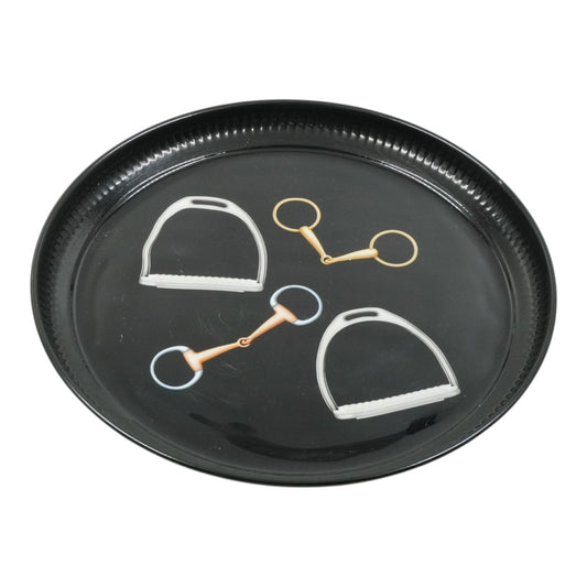 12 Inch Equestrian Bits Decorative Plate - Black Round Metal Plate