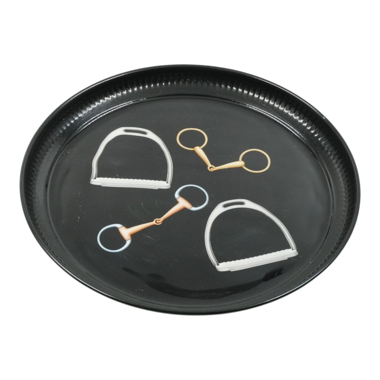 10 Inch Equestrian Bits Decorative Plate - Black Round Metal Plate
