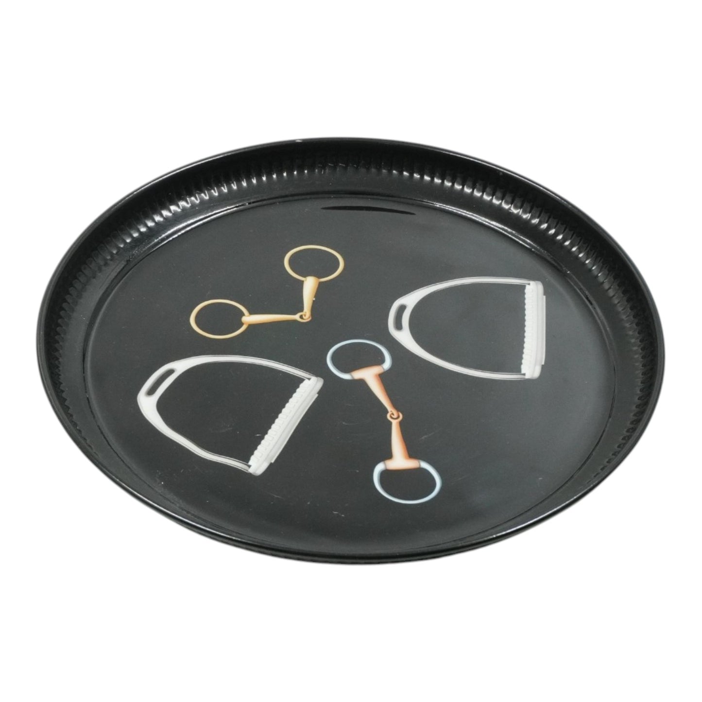 12 Inch Equestrian Bits Decorative Plate - Black Round Metal Plate