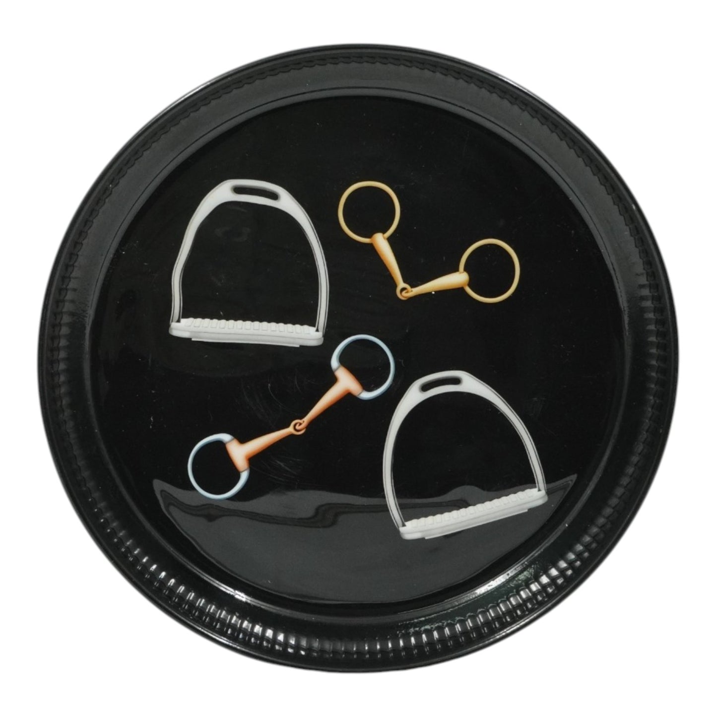 12 Inch Equestrian Bits Decorative Plate - Black Round Metal Plate