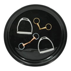12 Inch Equestrian Bits Decorative Plate - Black Round Metal Plate