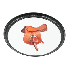 8 Inch Equestrian Saddle Decorative Plate - Black Metal Round Plate
