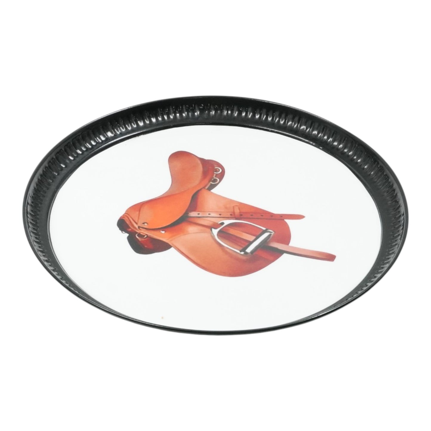 8 Inch Equestrian Saddle Decorative Plate - Black Metal Round Plate