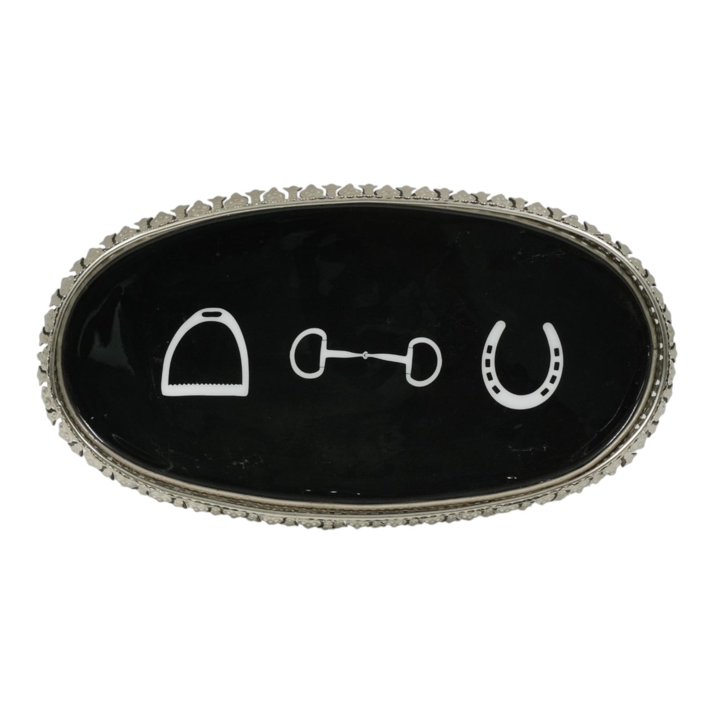 Equestrian Symbols Decorative Tray - 12.5 x 7 Inch -Full Nickel Powder Coated Black Base Metal Tray