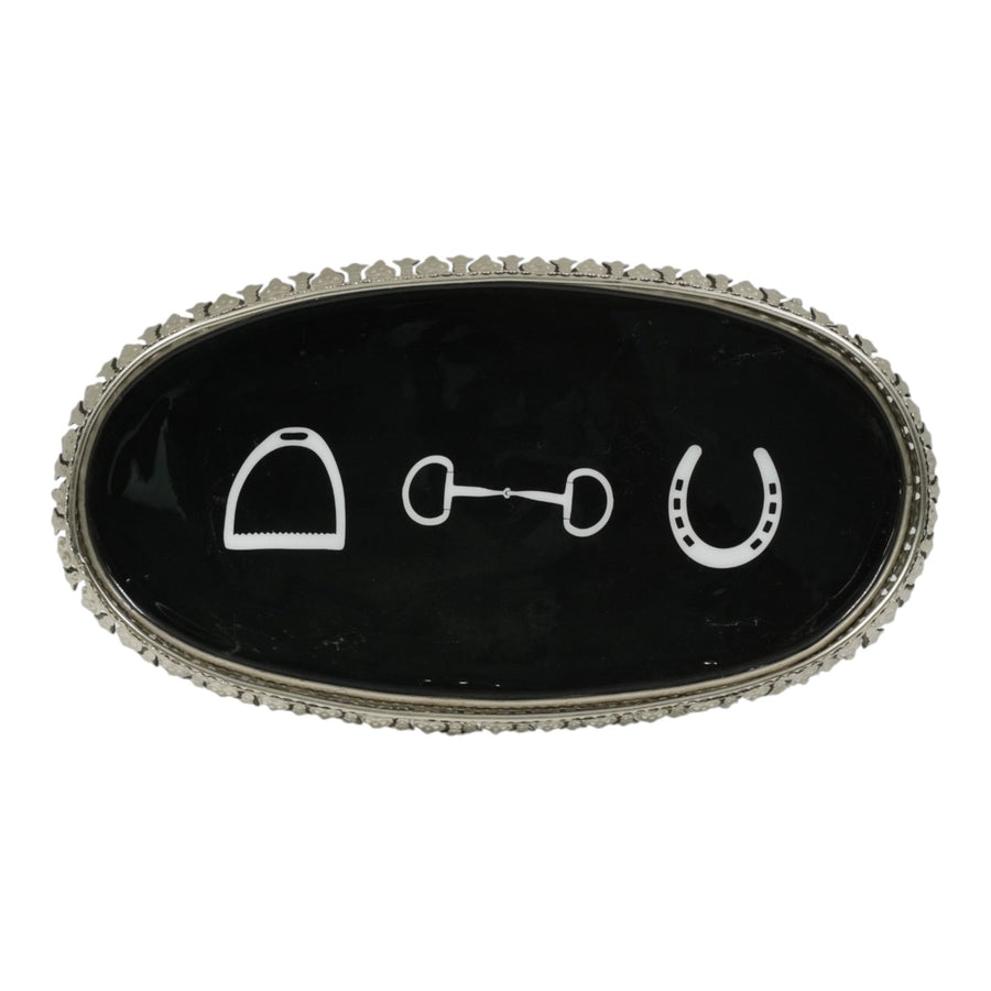Equestrian Symbols Decorative Tray - 12.5 x 7 Inch -Full Nickel Powder Coated Black Base Metal Tray
