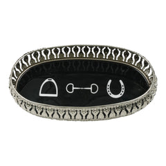 Equestrian Symbols Decorative Tray - 12.5 x 7 Inch -Full Nickel Powder Coated Black Base Metal Tray