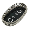 Equestrian Symbols Decorative Tray - 12.5 x 7 Inch -Full Nickel Powder Coated Black Base Metal Tray