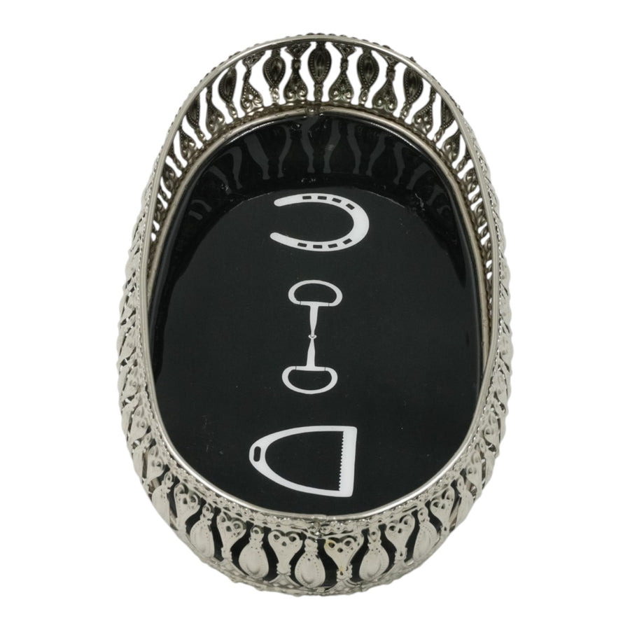 Equestrian Symbols Decorative Tray - 12.5 x 7 Inch -Full Nickel Powder Coated Black Base Metal Tray
