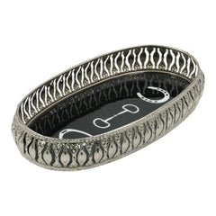 Equestrian Symbols Decorative Tray 9 x 5 Inch - Full Nickel Powder Coated Black Base Metal Tray