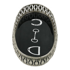 Equestrian Symbols Decorative Tray 9 x 5 Inch - Full Nickel Powder Coated Black Base Metal Tray