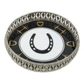 Equestrian Horseshoe Decorative Tray 8 Inch Round - Nickel Powder Coated Acrylic Finish