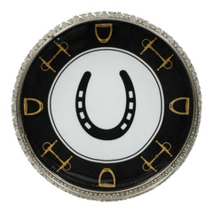Equestrian Horseshoe Decorative Tray 10 Inch Round - Nickel Powder Coated Acrylic Finish