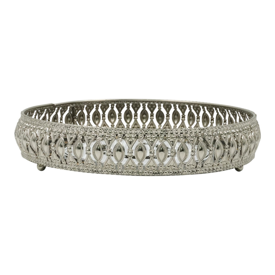 Equestrian Horseshoe Decorative Tray 10 Inch Round - Nickel Powder Coated Acrylic Finish