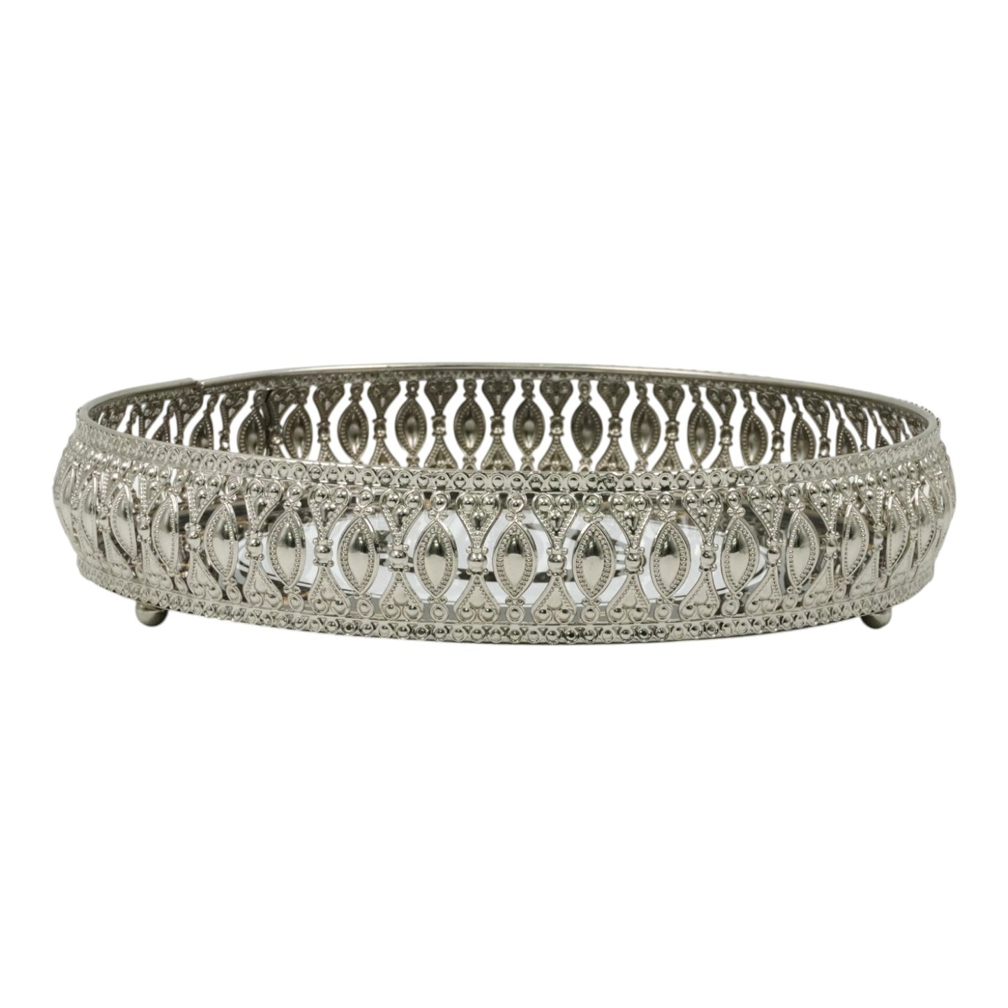 Equestrian Horseshoe Decorative Tray 8 Inch Round - Nickel Powder Coated Acrylic Finish