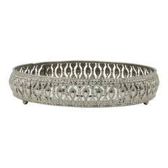 Equestrian Horseshoe Decorative Tray 8 Inch Round - Nickel Powder Coated Acrylic Finish