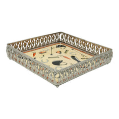 Equestrian Motifs Decorative Tray 6 Inch Square - Nickel Powder Coated Acrylic Finish