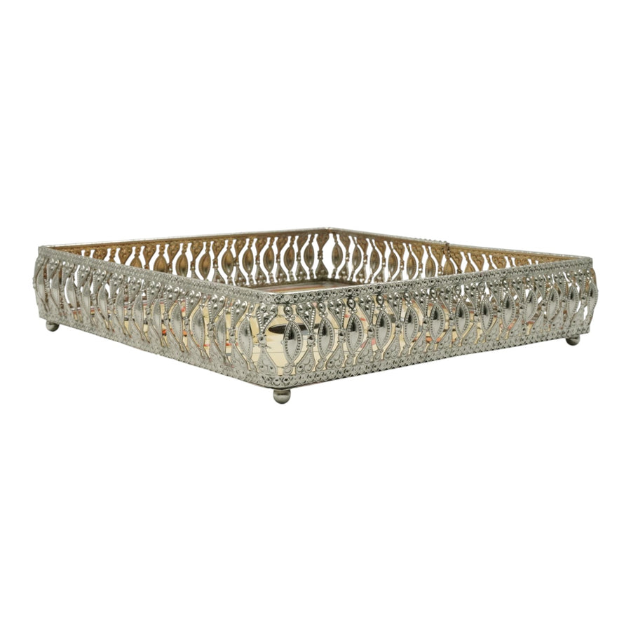 Equestrian Motifs Decorative Tray 6 Inch Square - Nickel Powder Coated Acrylic Finish