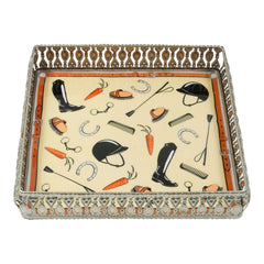 Equestrian Motifs Decorative Tray 6 Inch Square - Nickel Powder Coated Acrylic Finish