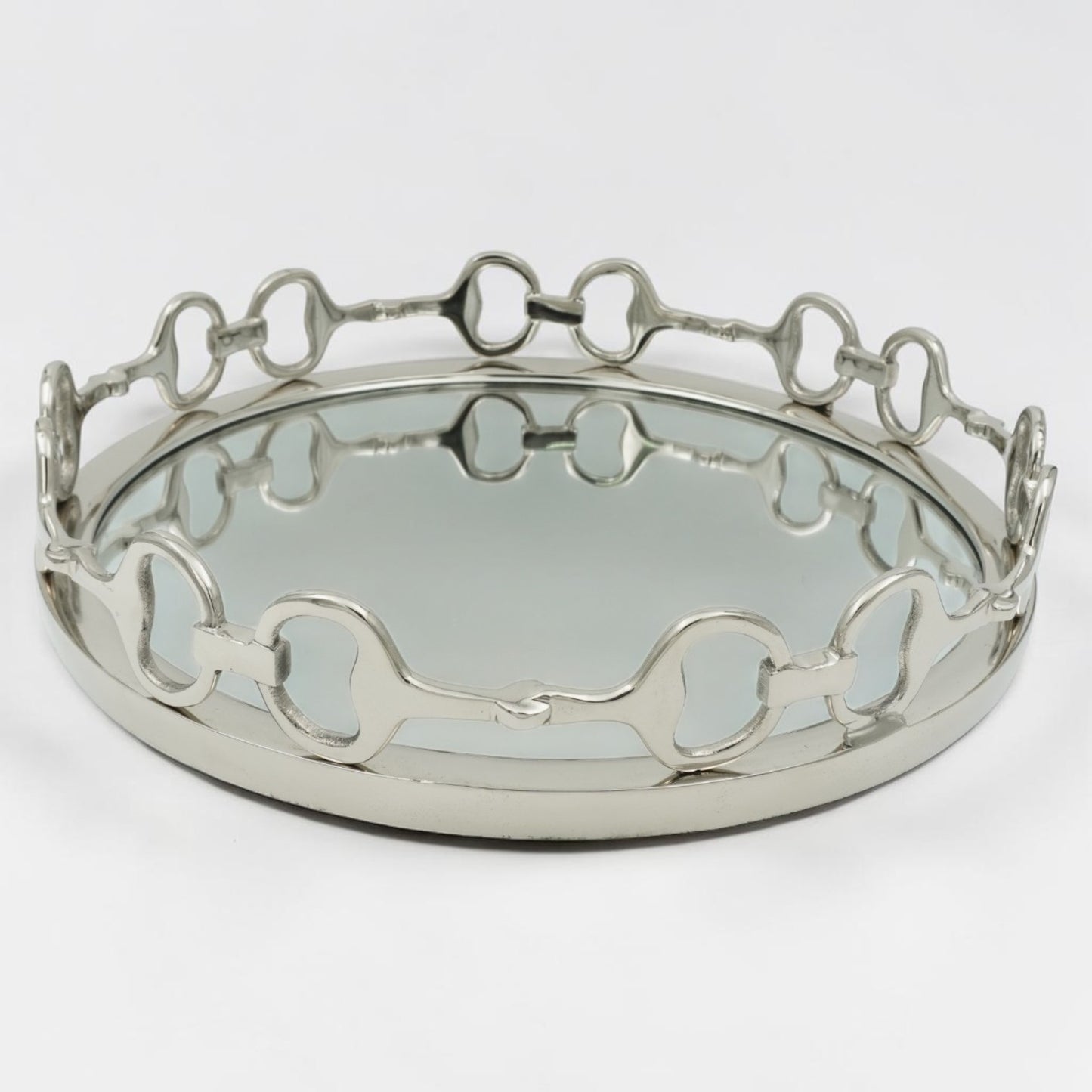 Equestrian Horse Bit Mirror Tray - Cast Aluminium Nickel Plated | 12 Inch Diameter