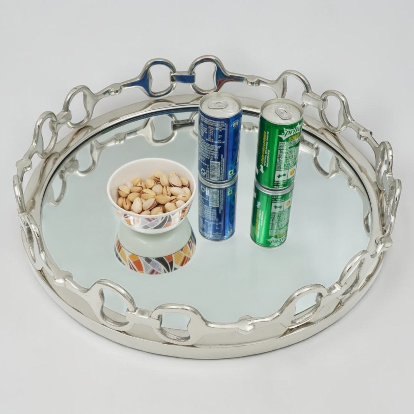 Equestrian Horse Bit Mirror Tray - Cast Aluminium Nickel Plated | 21 Inch Diameter