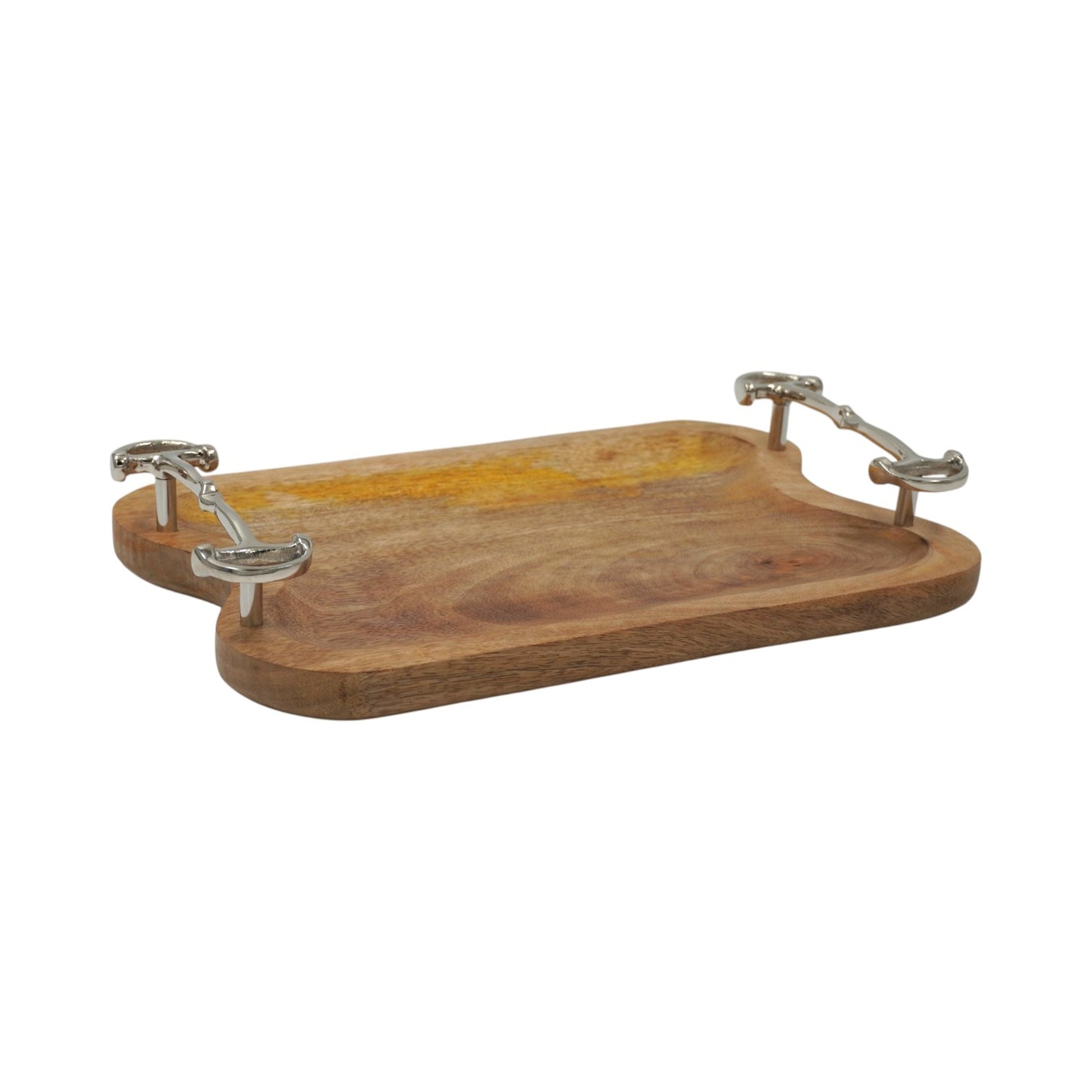Equestrian Horse Bit Tray - Large Wooden Serving Tray with Nickel Plated Bit Handles | 39x25x7 cm