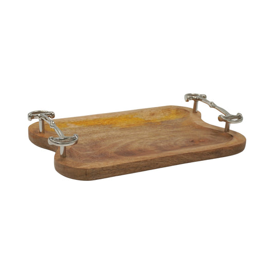 Equestrian Horse Bit Tray - Large Wooden Serving Tray with Nickel Plated Bit Handles | 39x25x7 cm