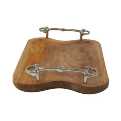 Equestrian Horse Bit Tray - Large Wooden Serving Tray with Nickel Plated Bit Handles | 39x25x7 cm