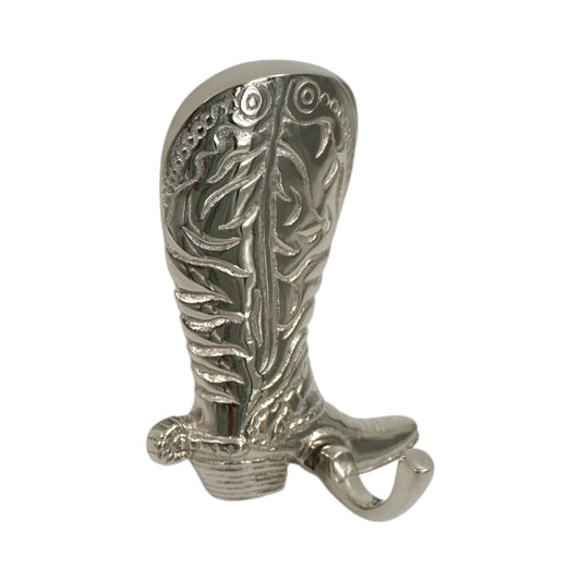 Equestrian Riding Boot Wall Hook - Glossy Nickel Plated Cast Aluminum | 10x5.5x13 cm