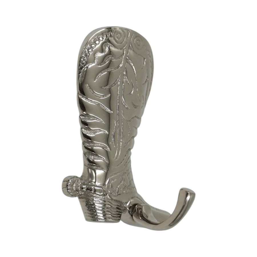 Equestrian Riding Boot Wall Hook - Glossy Nickel Plated Cast Aluminum | 10x5.5x13 cm