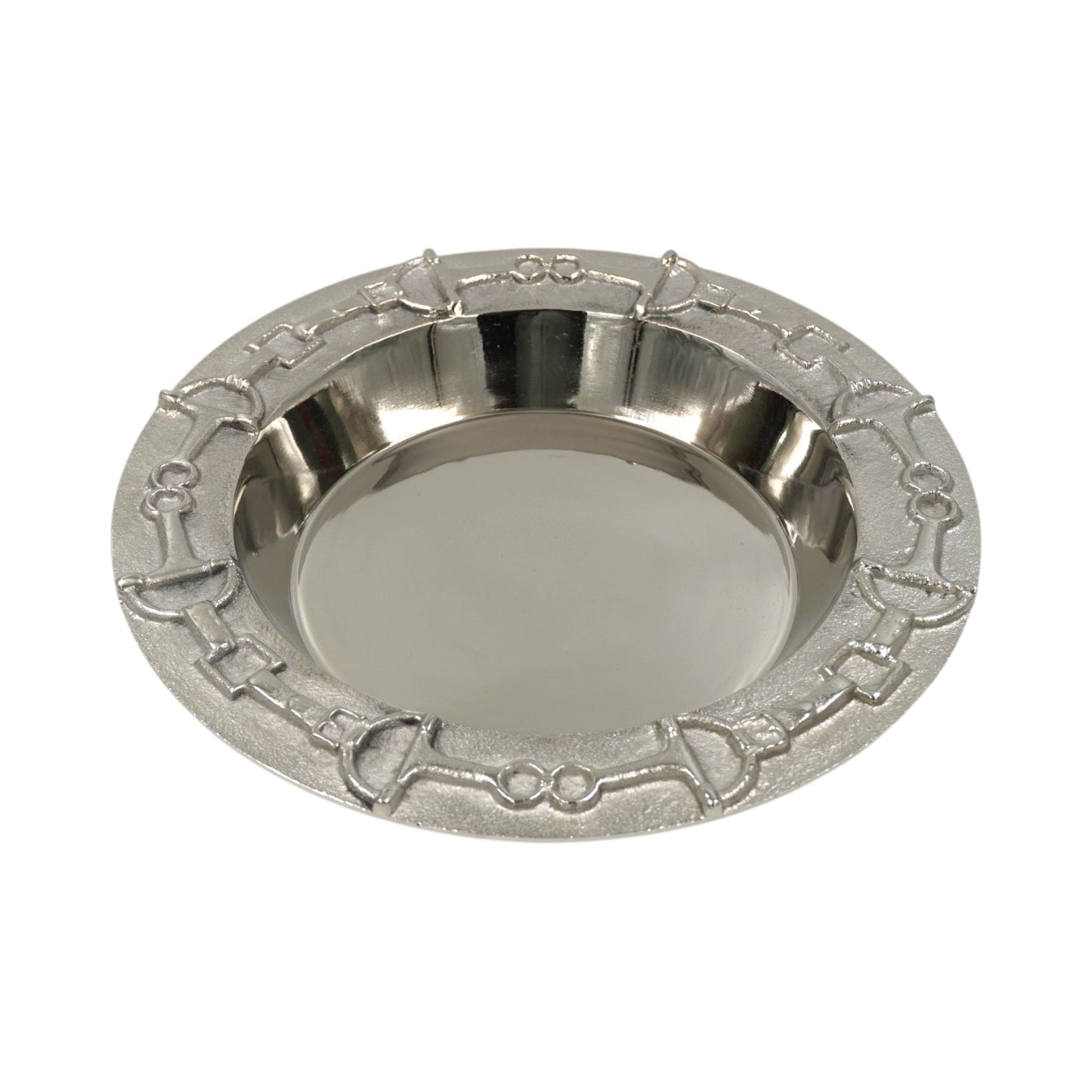 Luxury Equestrian Bit Bowl | Glossy Nickel Cast Aluminum | 33x33x4.5 cm