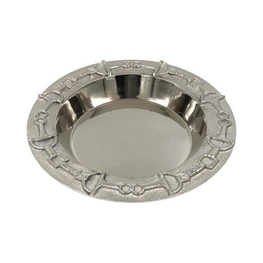 Luxury Equestrian Bit Bowl | Glossy Nickel Cast Aluminum | 33x33x4.5 cm