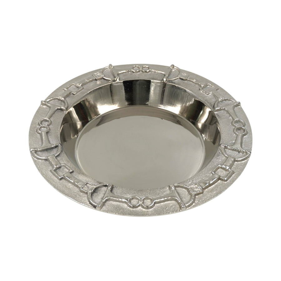 Luxury Equestrian Bit Bowl | Glossy Nickel Cast Aluminum | 33x33x4.5 cm