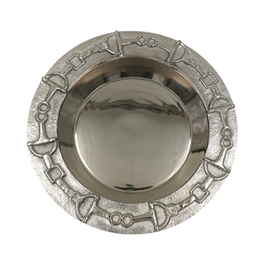 Luxury Equestrian Bit Bowl | Glossy Nickel Cast Aluminum | 33x33x4.5 cm