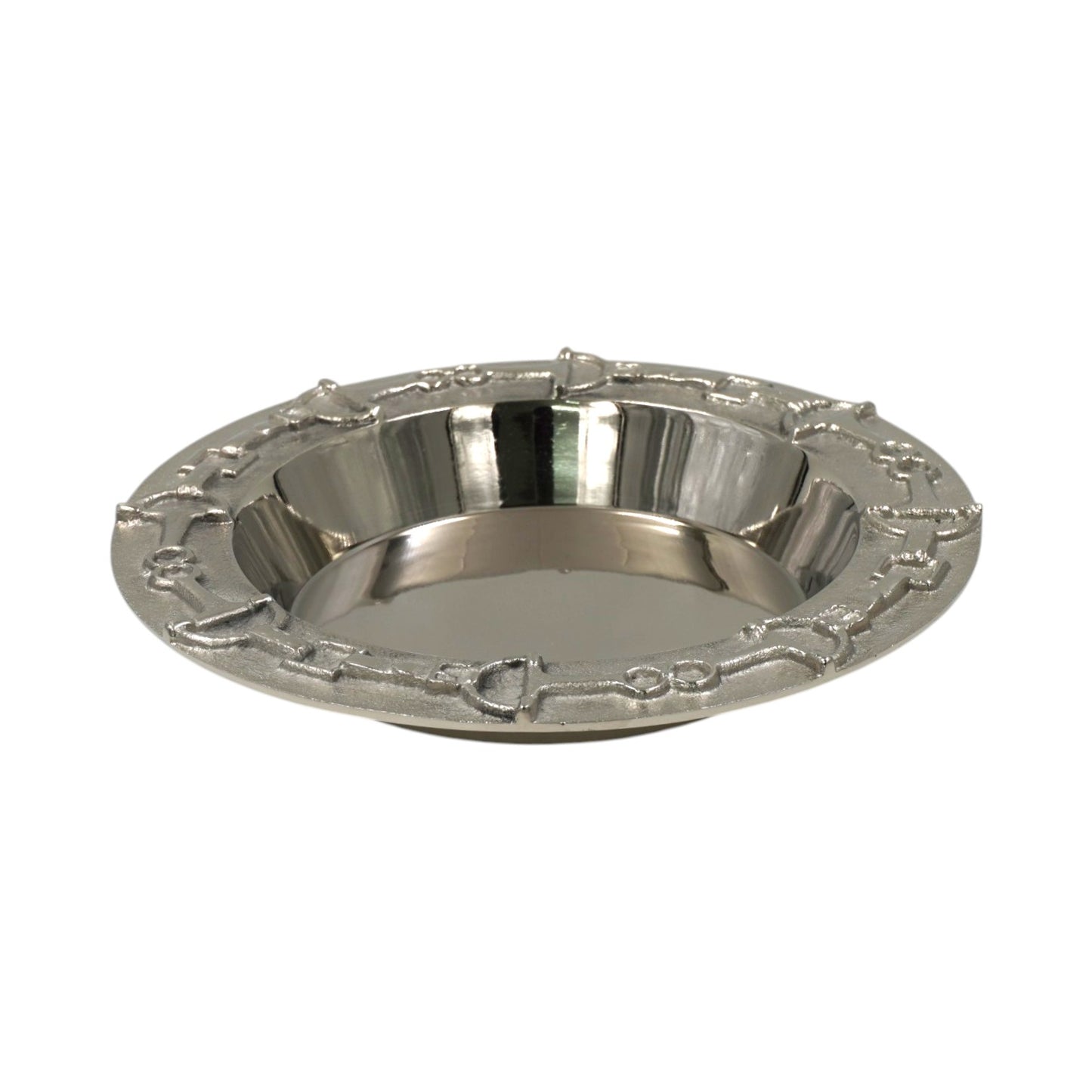 Luxury Equestrian Bit Bowl | Glossy Nickel Cast Aluminum | 33x33x4.5 cm