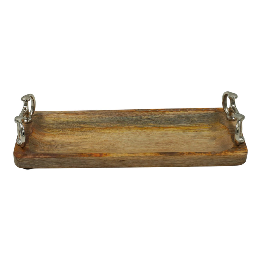 Equestrian Horse Bit Tray - Mango Wood Serving Tray with Glossy Nickel Plated Handles | 36x15.5x7 cm
