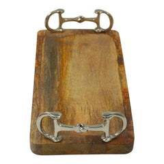 Equestrian Horse Bit Tray - Mango Wood Serving Tray with Glossy Nickel Plated Handles | 36x15.5x7 cm