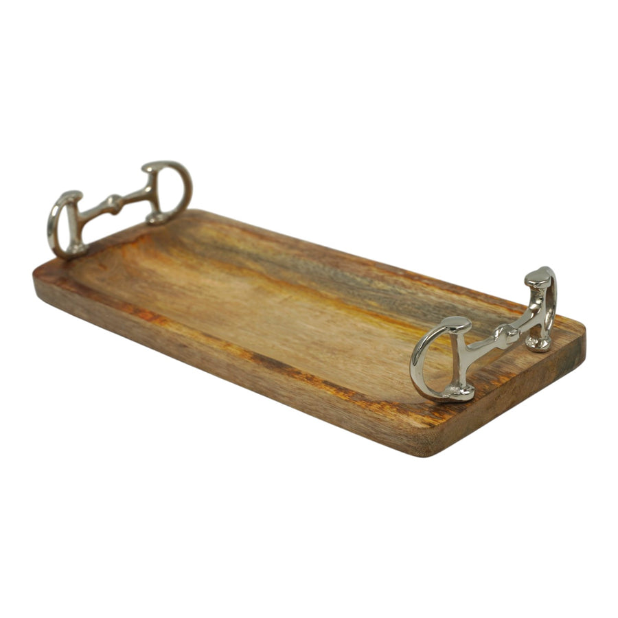 Equestrian Horse Bit Tray - Mango Wood Serving Tray with Glossy Nickel Plated Handles | 36x15.5x7 cm
