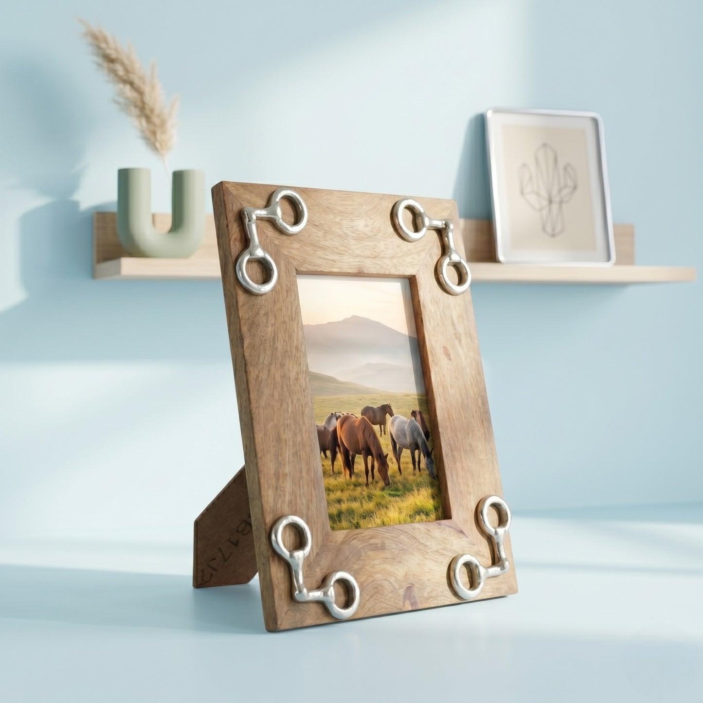 Equestrian Horse Bit Photo Frame - Mango Wood with Nickel Plated Cast Aluminium Snaffle Bits | 23cm x 28cm
