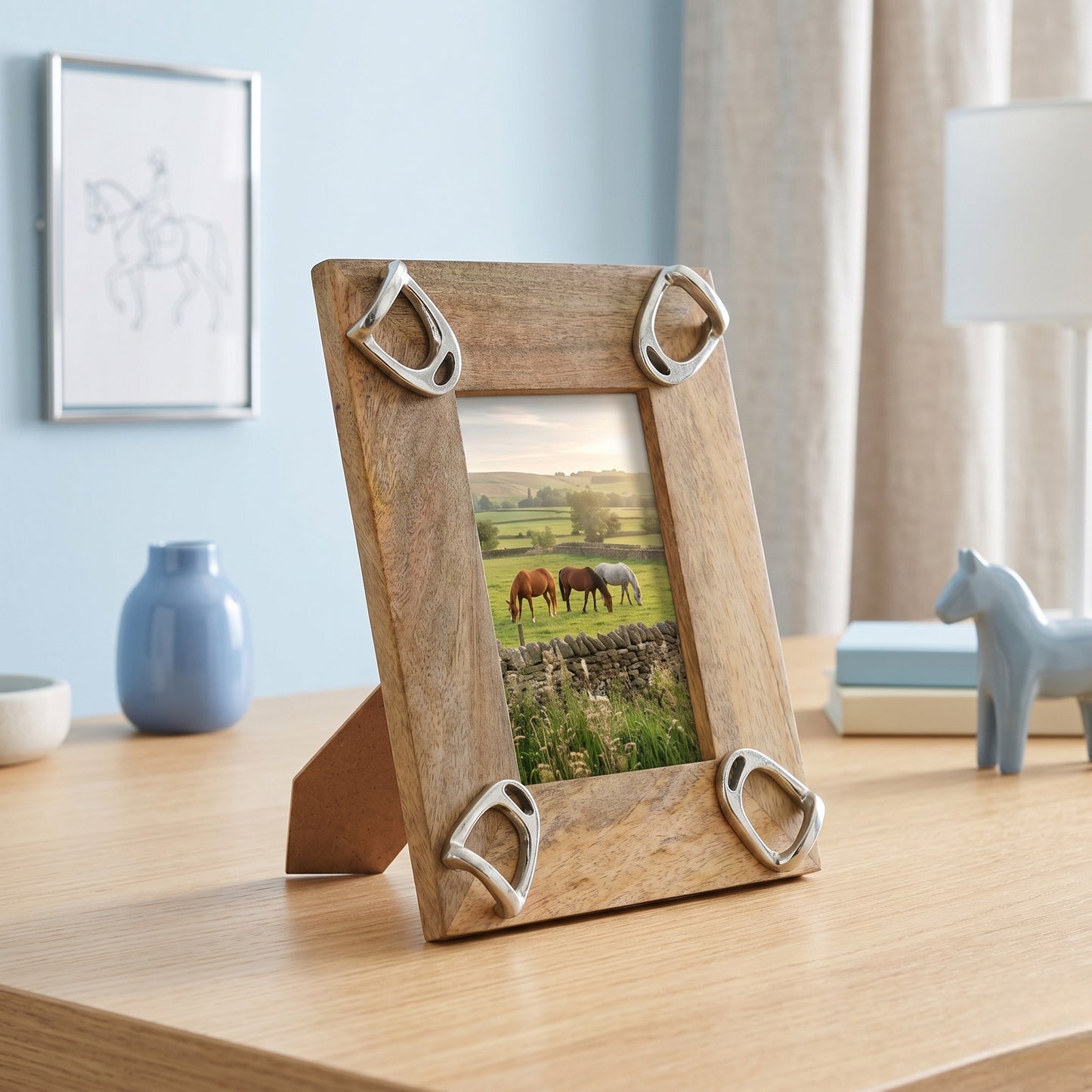 Equestrian Stirrup Photo Frame - Mango Wood with Nickel Plated Cast Aluminium Horse Bits | 23cm x 28cm