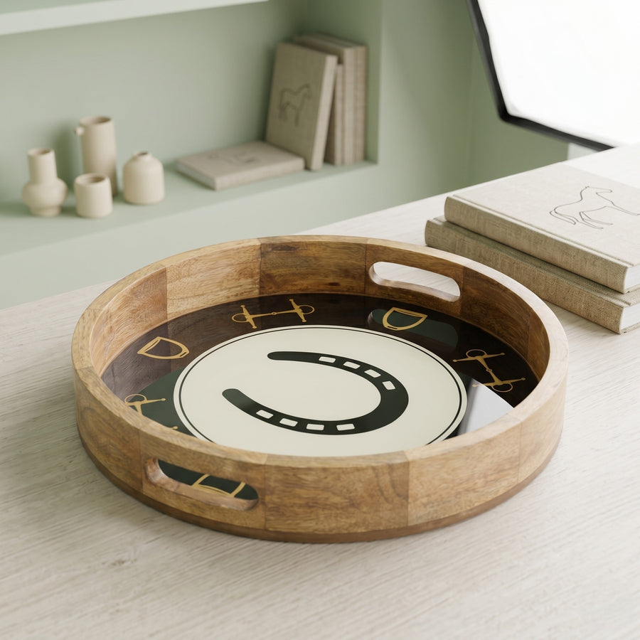 Horse Shoe Bit Stirrup Tray Acrylic Finish Round 13"