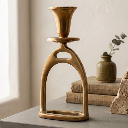 Equestrian Decor Stirrup Candle Holder-Brass Antique-17.5X9X5 CM